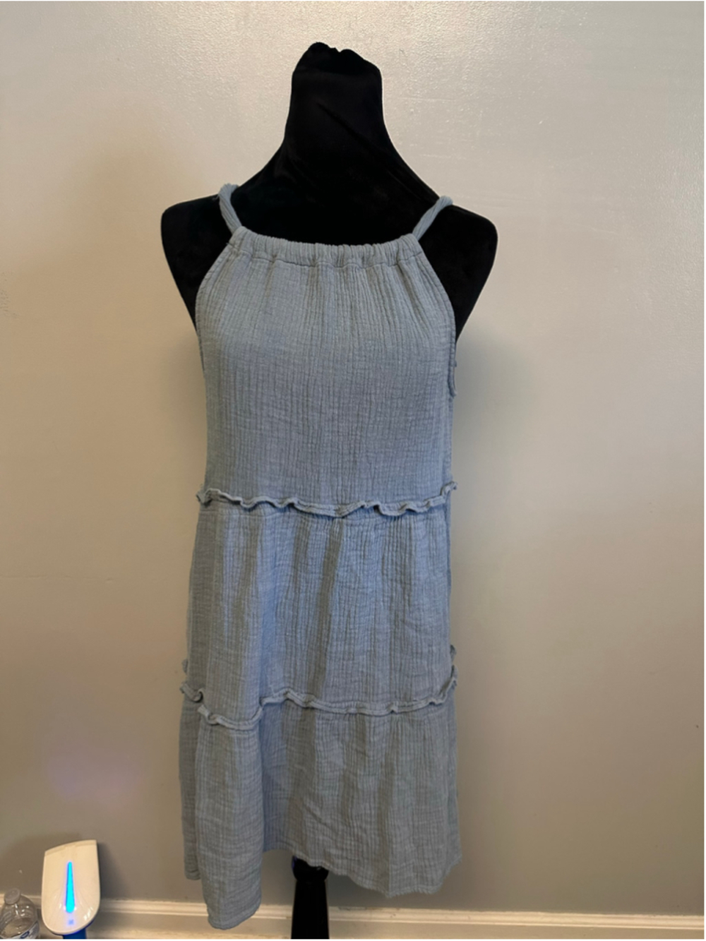 New in Tiered Mini Dress Blue Women’s Size Small Muslin